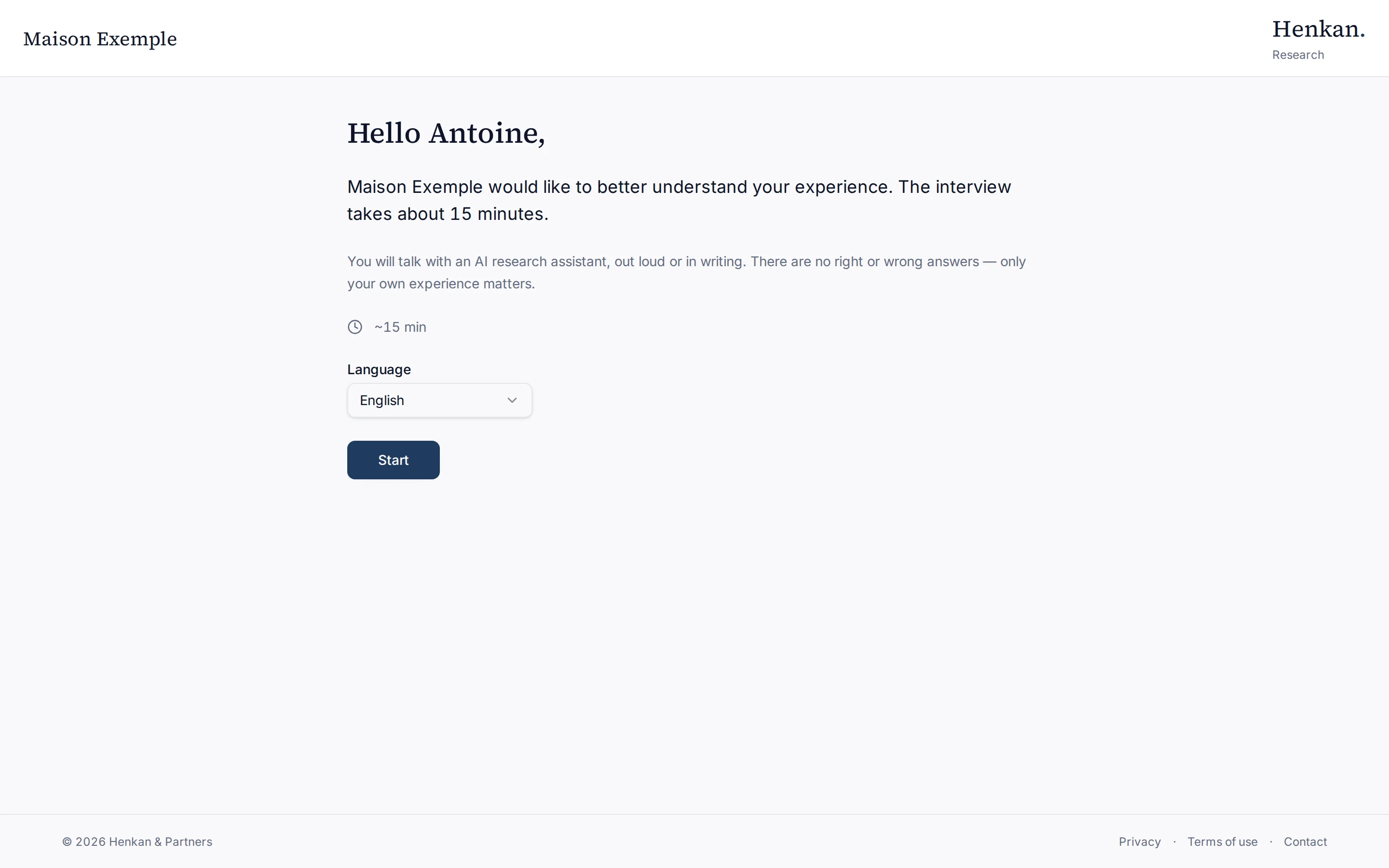 The welcome page, opened from a personal invitation, in English.